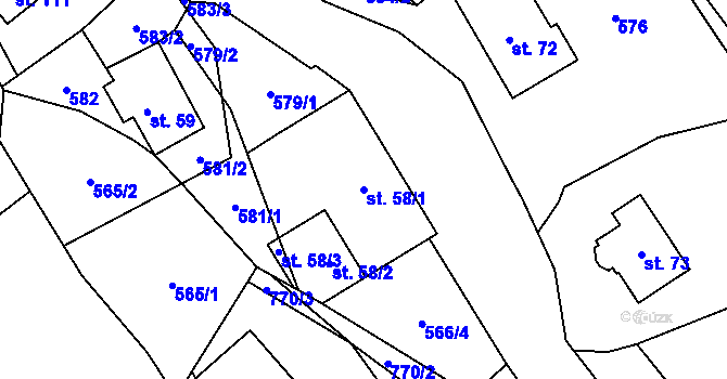 Parcela st. 58/1 v KÚ Lhota Komárov, Katastrální mapa