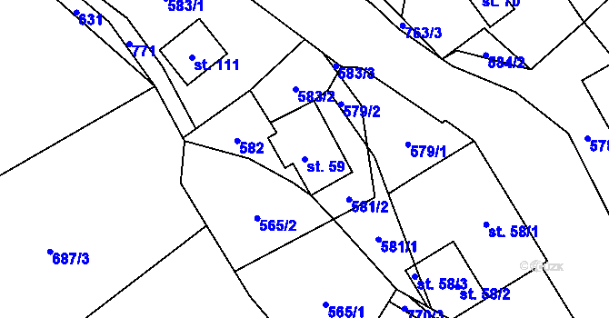 Parcela st. 59 v KÚ Lhota Komárov, Katastrální mapa