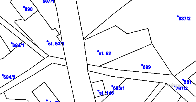 Parcela st. 62 v KÚ Lhota Komárov, Katastrální mapa