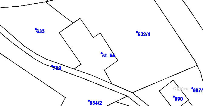 Parcela st. 65 v KÚ Lhota Komárov, Katastrální mapa
