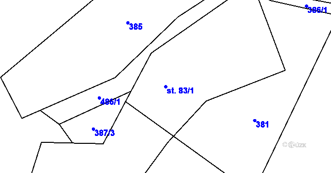 Parcela st. 83/1 v KÚ Lhota Komárov, Katastrální mapa