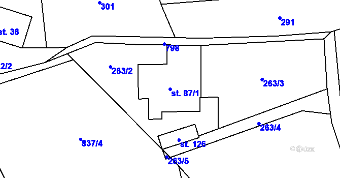 Parcela st. 87/1 v KÚ Lhota Komárov, Katastrální mapa