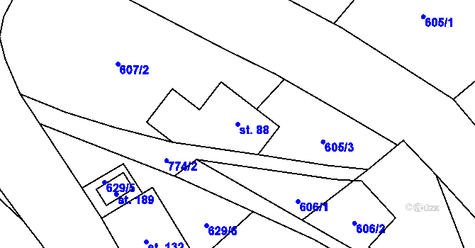 Parcela st. 88 v KÚ Lhota Komárov, Katastrální mapa