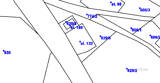 Parcela st. 132 v KÚ Lhota Komárov, Katastrální mapa