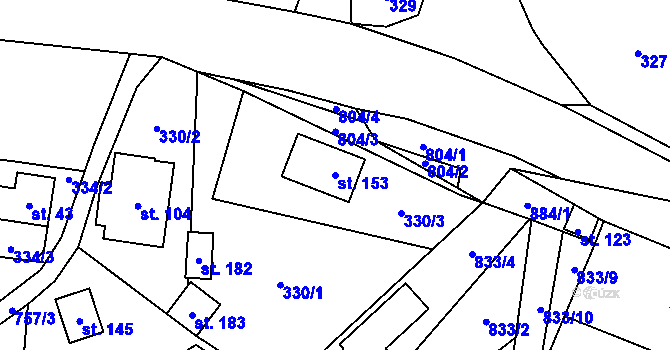 Parcela st. 153 v KÚ Lhota Komárov, Katastrální mapa