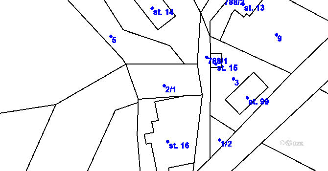 Parcela st. 2/1 v KÚ Lhota Komárov, Katastrální mapa
