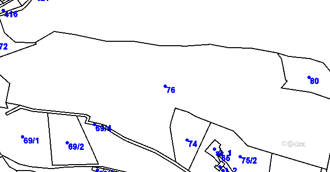 Parcela st. 76 v KÚ Lhota Komárov, Katastrální mapa