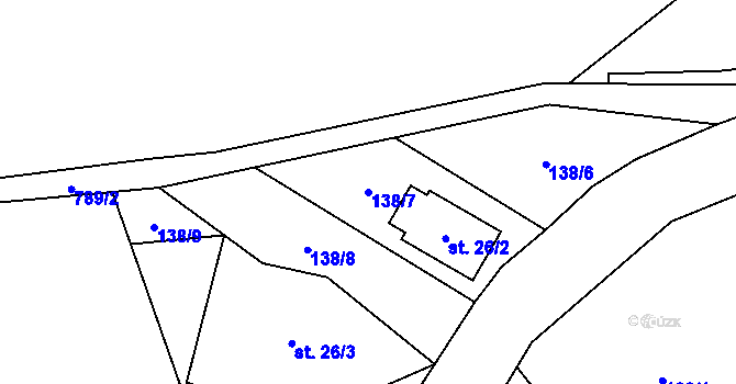 Parcela st. 138/7 v KÚ Lhota Komárov, Katastrální mapa