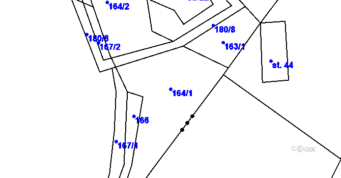 Parcela st. 164/1 v KÚ Lhota Komárov, Katastrální mapa