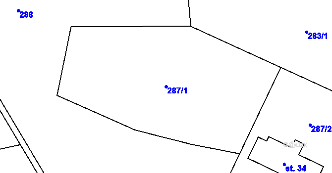 Parcela st. 287/1 v KÚ Lhota Komárov, Katastrální mapa