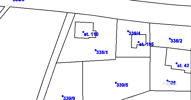 Parcela st. 338/1 v KÚ Lhota Komárov, Katastrální mapa