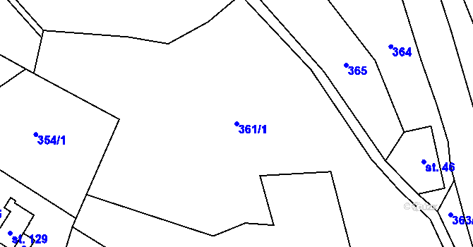 Parcela st. 361/1 v KÚ Lhota Komárov, Katastrální mapa