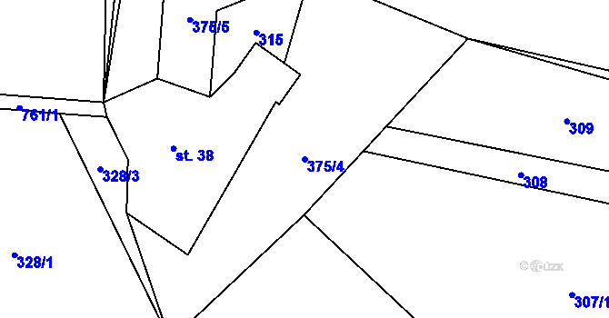 Parcela st. 375/4 v KÚ Lhota Komárov, Katastrální mapa