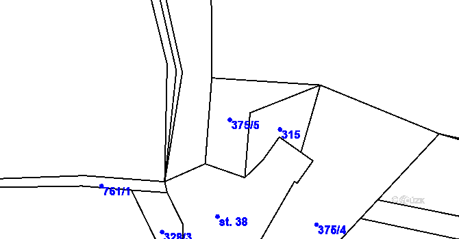 Parcela st. 375/5 v KÚ Lhota Komárov, Katastrální mapa