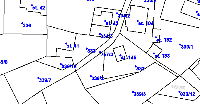 Parcela st. 757/3 v KÚ Lhota Komárov, Katastrální mapa