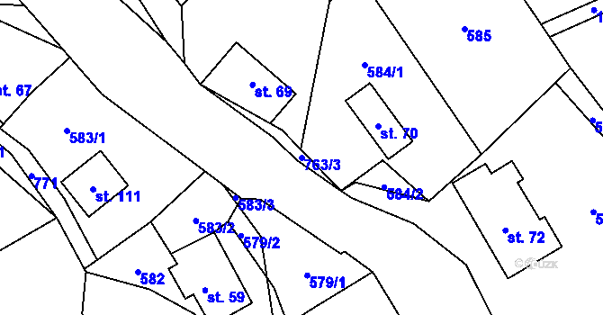 Parcela st. 763/3 v KÚ Lhota Komárov, Katastrální mapa