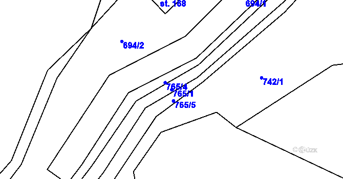 Parcela st. 765/1 v KÚ Lhota Komárov, Katastrální mapa