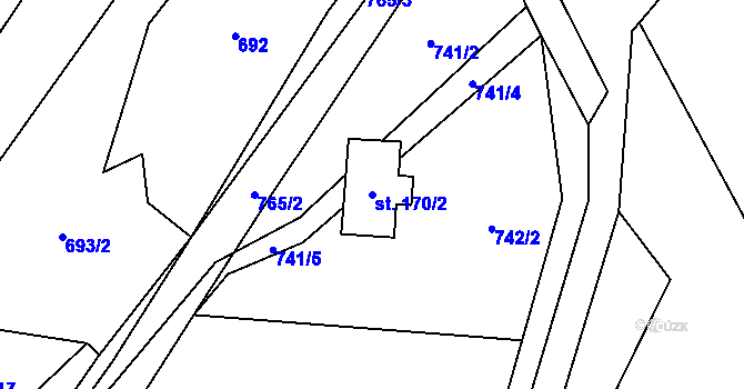 Parcela st. 170/2 v KÚ Lhota Komárov, Katastrální mapa