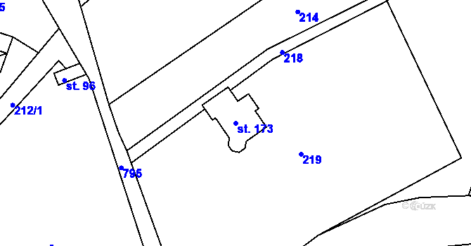 Parcela st. 173 v KÚ Lhota Komárov, Katastrální mapa