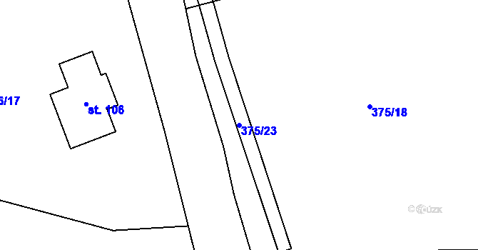 Parcela st. 375/23 v KÚ Lhota Komárov, Katastrální mapa