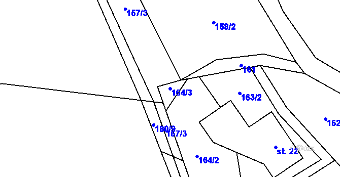 Parcela st. 164/3 v KÚ Lhota Komárov, Katastrální mapa