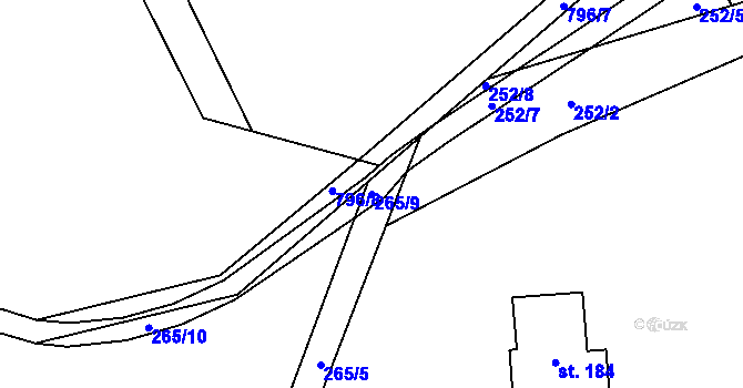 Parcela st. 265/9 v KÚ Lhota Komárov, Katastrální mapa