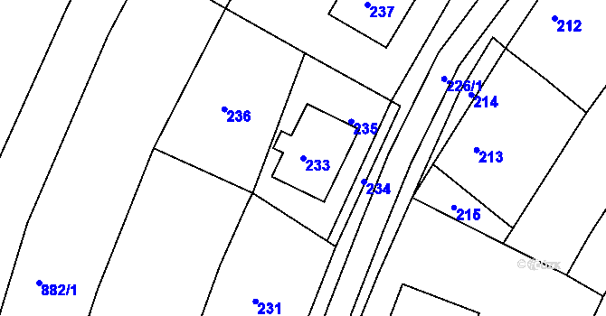 Parcela st. 233 v KÚ Lhota u Zlína, Katastrální mapa