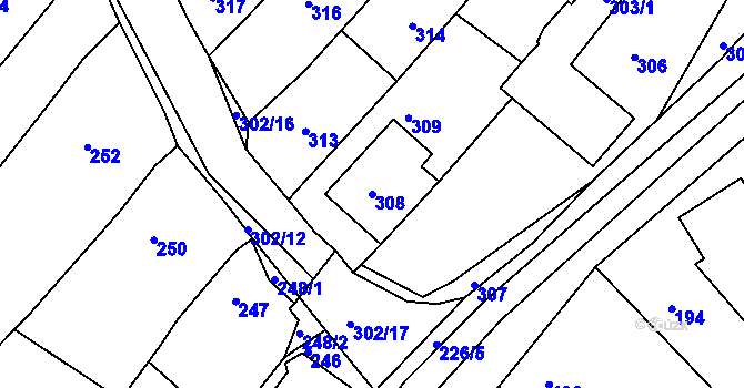 Parcela st. 308 v KÚ Lhota u Zlína, Katastrální mapa