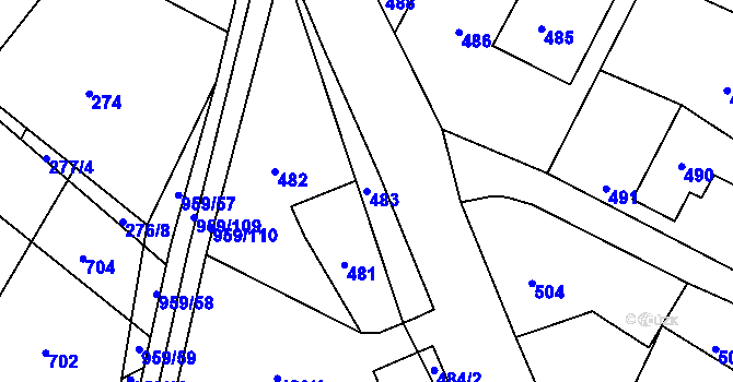 Parcela st. 483 v KÚ Lhota u Zlína, Katastrální mapa