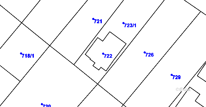 Parcela st. 722 v KÚ Lhota u Zlína, Katastrální mapa
