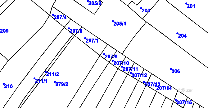 Parcela st. 207/9 v KÚ Lhota u Zlína, Katastrální mapa