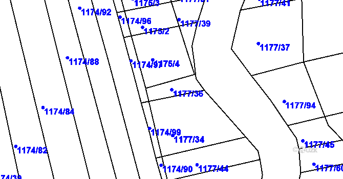 Parcela st. 1177/36 v KÚ Lhota u Zlína, Katastrální mapa
