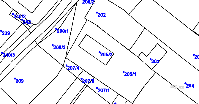 Parcela st. 205/2 v KÚ Lhota u Zlína, Katastrální mapa