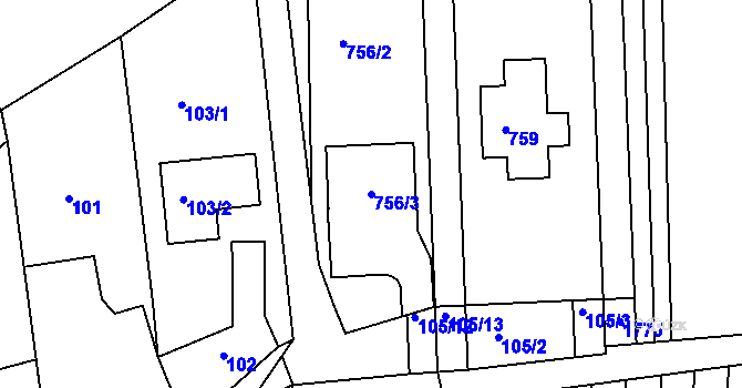 Parcela st. 756/3 v KÚ Lhota u Zlína, Katastrální mapa