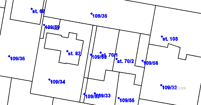 Parcela st. 70/1 v KÚ Lhota u Opavy, Katastrální mapa