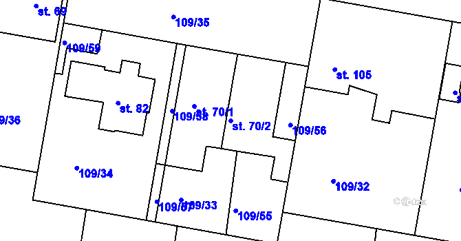 Parcela st. 70/2 v KÚ Lhota u Opavy, Katastrální mapa