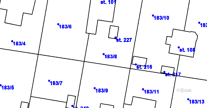 Parcela st. 183/8 v KÚ Lhota u Opavy, Katastrální mapa