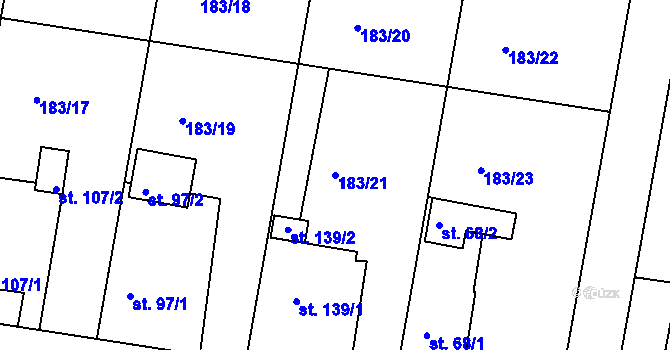 Parcela st. 183/21 v KÚ Lhota u Opavy, Katastrální mapa