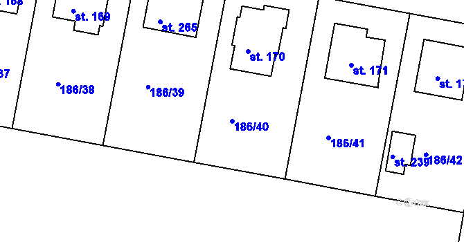 Parcela st. 186/40 v KÚ Lhota u Opavy, Katastrální mapa