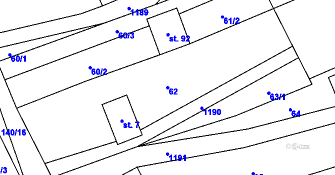 Parcela st. 62 v KÚ Lhota u Lipníka nad Bečvou, Katastrální mapa
