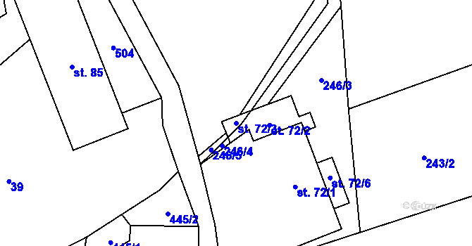 Parcela st. 72/3 v KÚ Lhota pod Hořičkami, Katastrální mapa