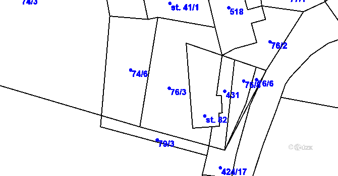 Parcela st. 76/3 v KÚ Lhota pod Hořičkami, Katastrální mapa