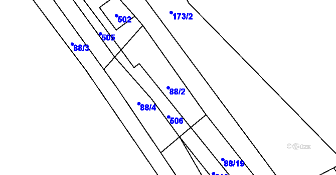 Parcela st. 88/2 v KÚ Lhota pod Hořičkami, Katastrální mapa