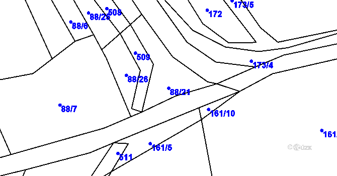 Parcela st. 88/21 v KÚ Lhota pod Hořičkami, Katastrální mapa