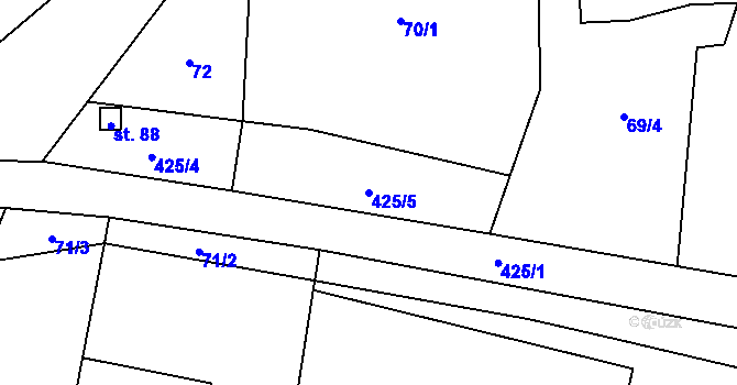 Parcela st. 425/5 v KÚ Lhota pod Hořičkami, Katastrální mapa