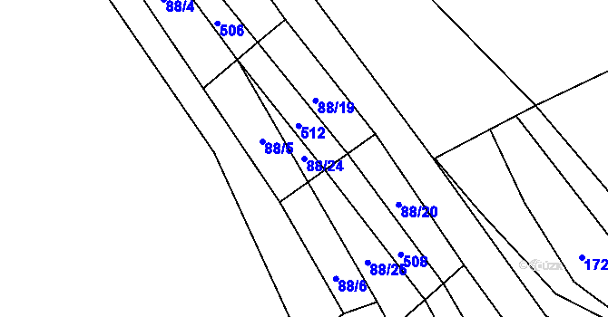 Parcela st. 88/24 v KÚ Lhota pod Hořičkami, Katastrální mapa