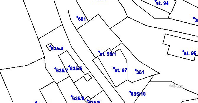 Parcela st. 96/1 v KÚ Světlá u Hořiček, Katastrální mapa
