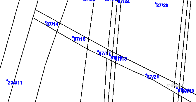 Parcela st. 87/17 v KÚ Újezdec u Hořiček, Katastrální mapa