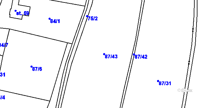 Parcela st. 87/43 v KÚ Újezdec u Hořiček, Katastrální mapa