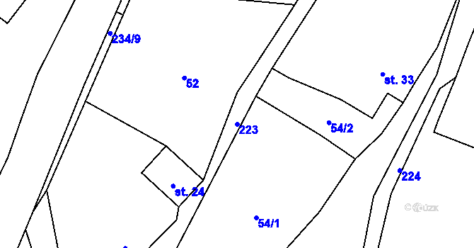 Parcela st. 223 v KÚ Újezdec u Hořiček, Katastrální mapa
